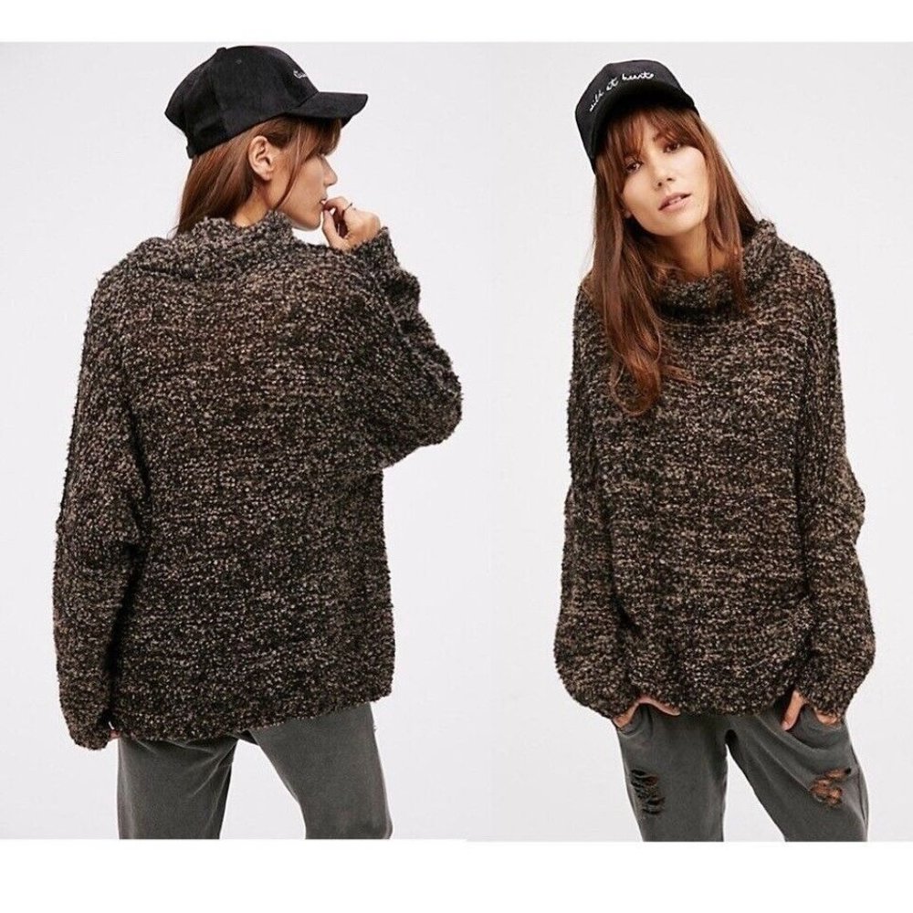 Free People She's All That Alpaca Sweater In Her Element Tunic Sz XS Black Brown